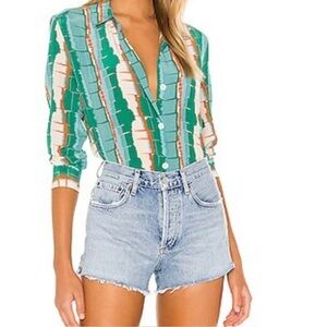 Equipment Green and White Striped Button-Down Shirt